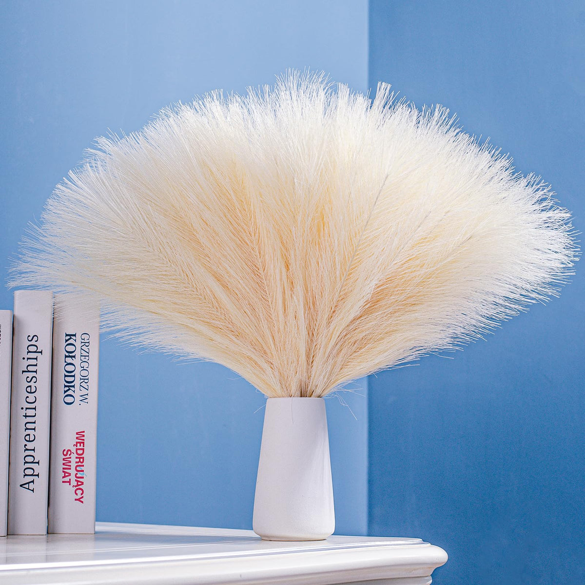 10 Stems White Pampas Grass Fluffy 17.7" Faux Pampas Grass Decor
