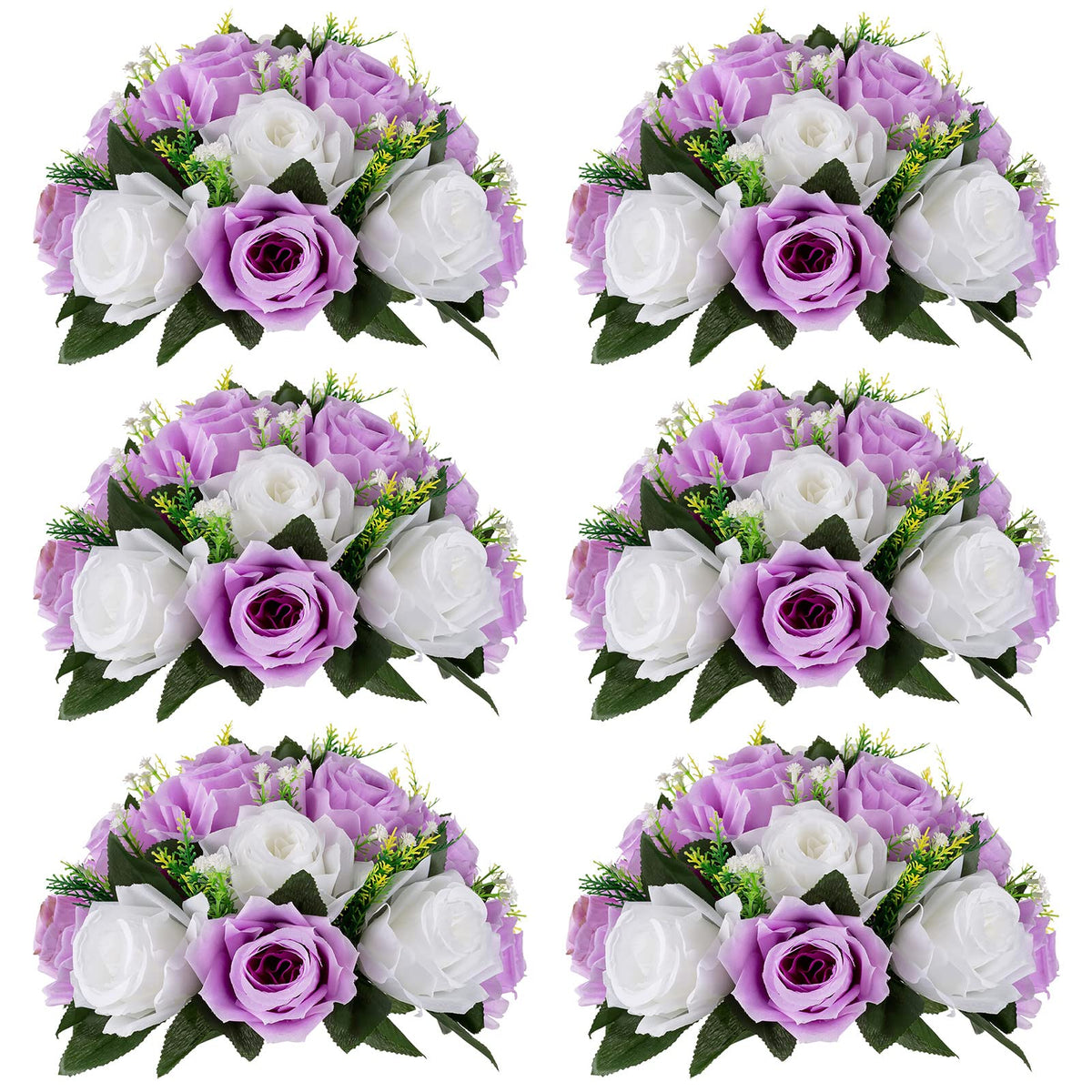 Nuptio Artificial Flower Centrepieces for Tables - 6 Pcs Burgundy & Dusty Rose & Creamy White Fake Flowers Roses Balls 9.5in Diam - Silk Faux Rose Arrangement for Wedding Party Centerpiece Table Decor