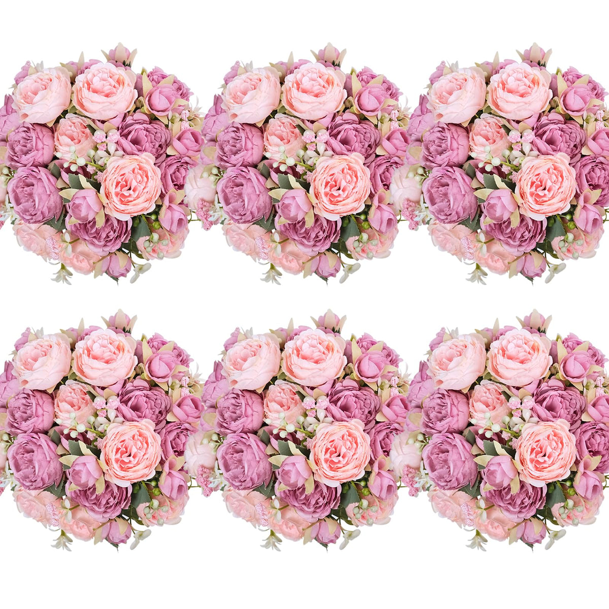 6 Pcs Peonies Artificial Flowers, Pink Flowers for Centerpieces