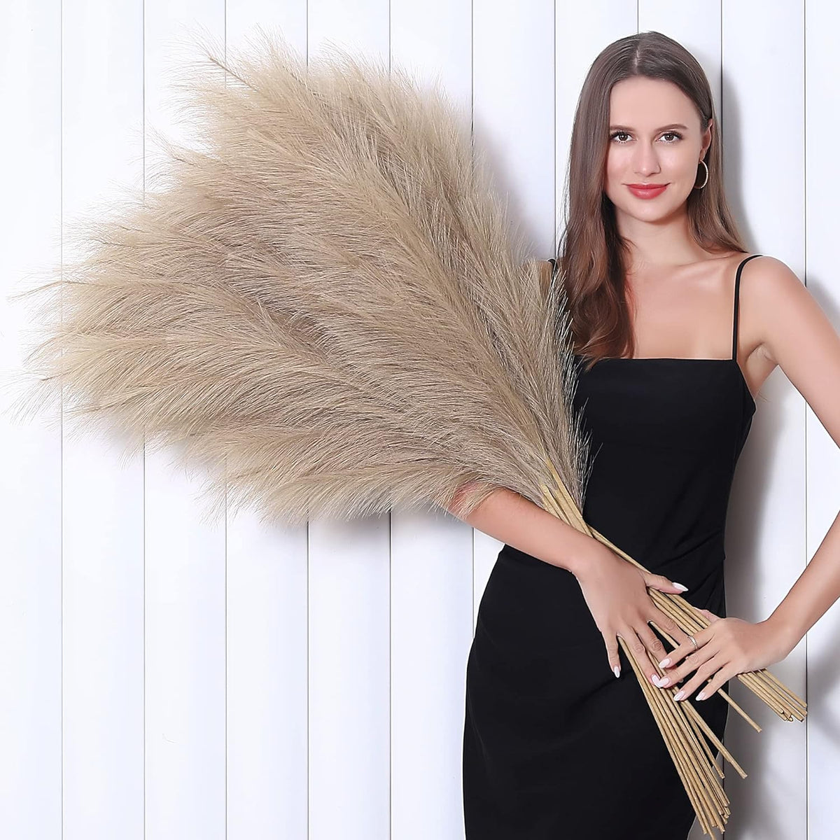 Wertuirk 8 Pcs 45 inch Tall Faux Brown Pampas Grass Decor