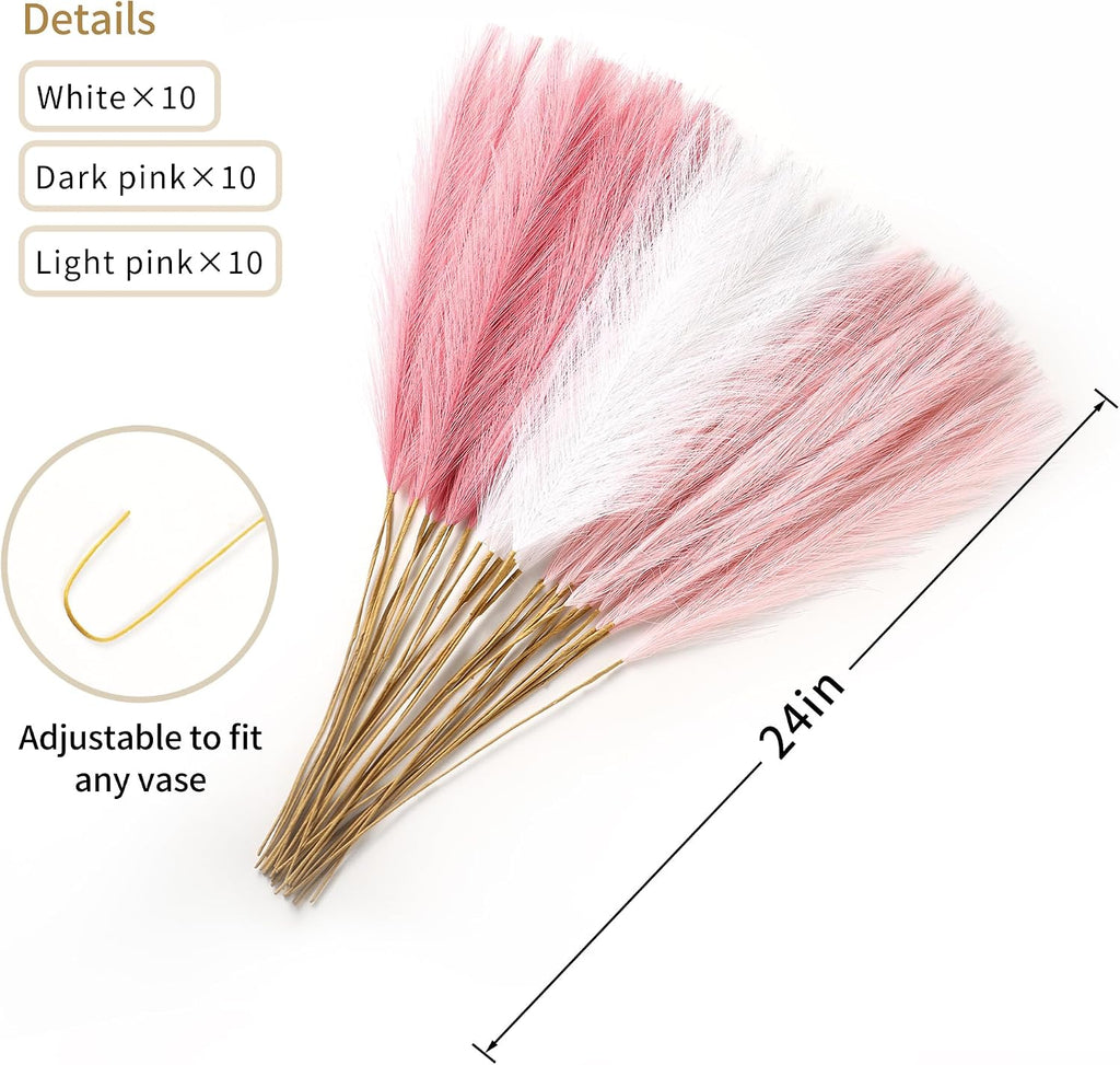 Wertuirk 30pcs Faux Pampas Grass - 24 Inch Pink Pampas Grass Home Decor