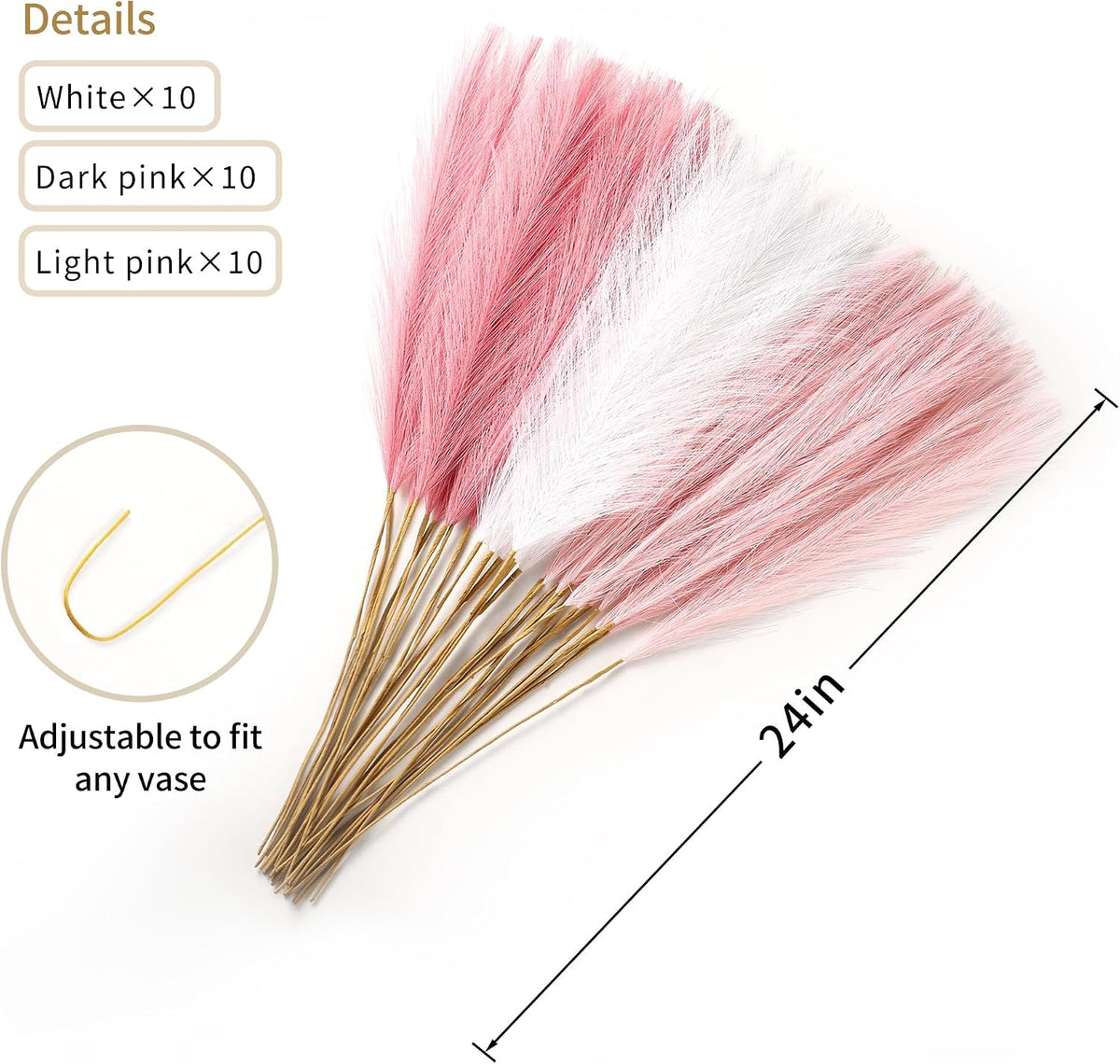 Wertuirk 30pcs Faux Pampas Grass - 24 Inch Pink Pampas Grass Home Decor