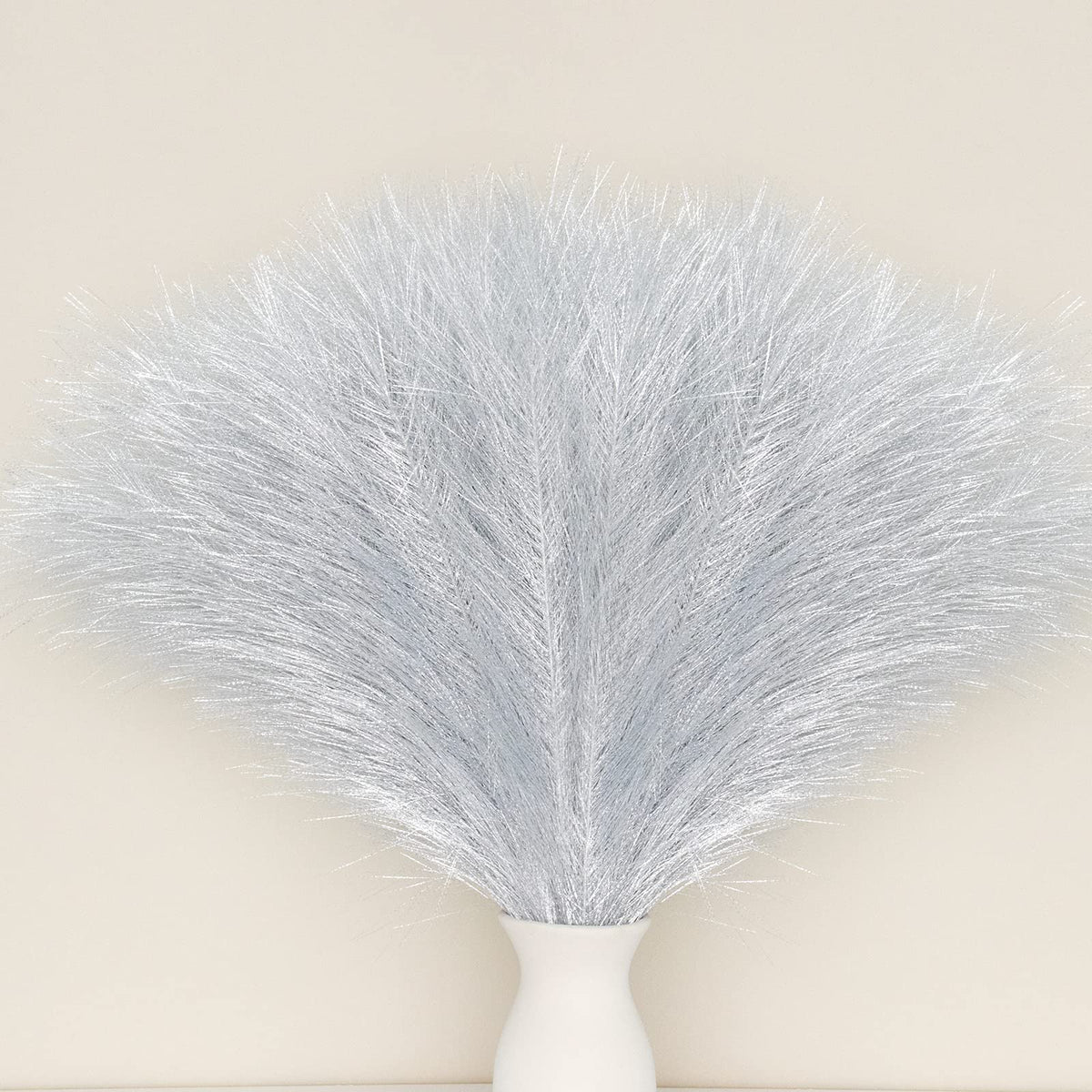 Pusuny Faux Pampas Grass,7 PCS 24 inch Gray Pampas Grass Decor, 7 Branches | Each Stem Fluffy Small Pompous Grass for Vase Filler in Table Vase Decor for House, Office, Boho Wedding Flower (Gray)
