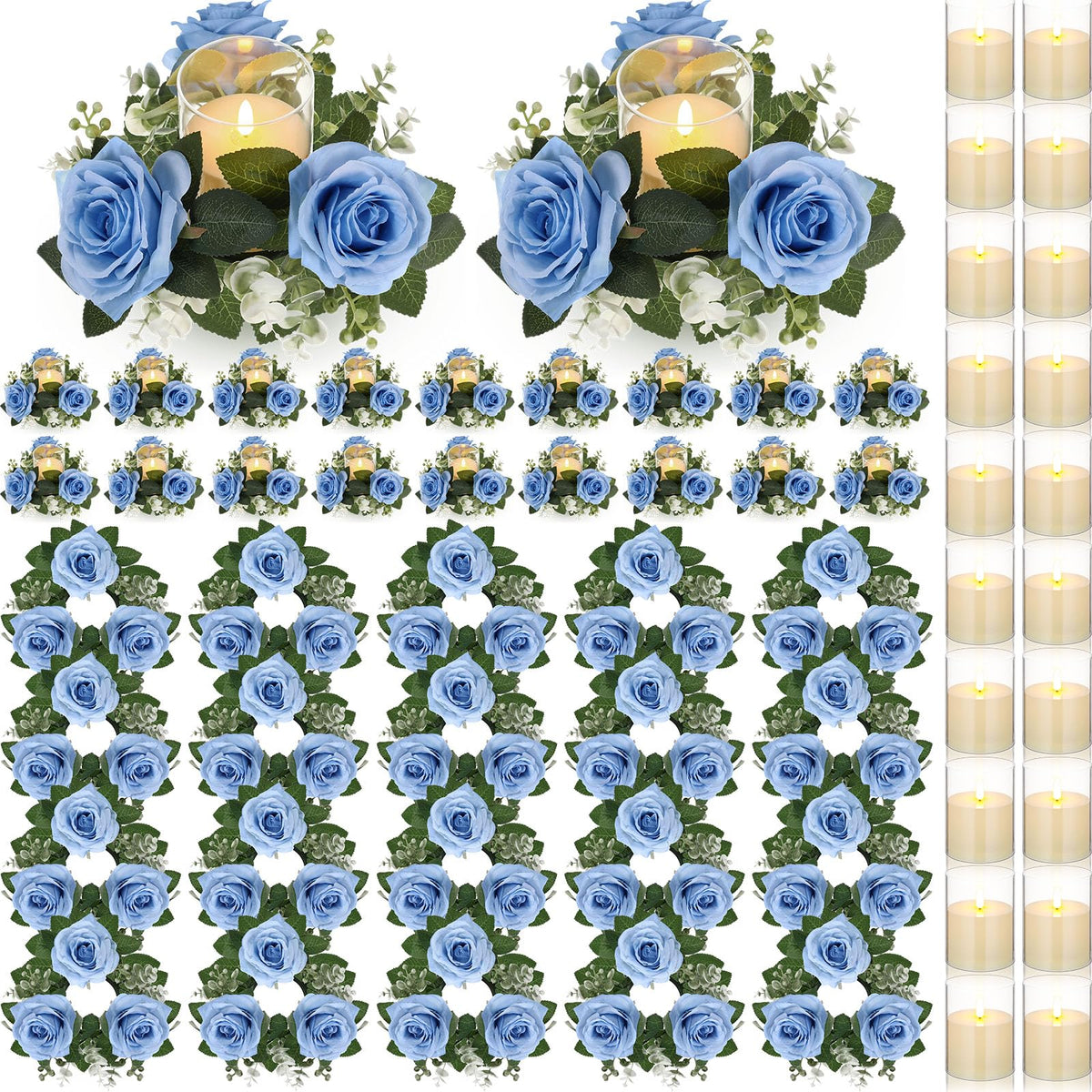 Yunlly 12 Pcs Rose Candle Rings with Candles Sets, White