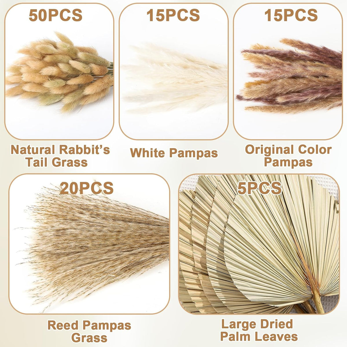 105 Pcs Boho Dried Pampas Grass Decor Bulk