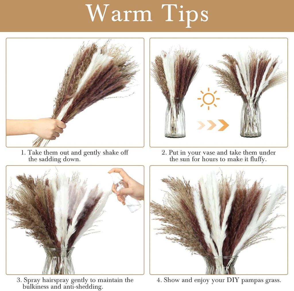 Treela 325 Pcs Dried Pampas Grass 17 Inch Bunny Tails Reed Plumes
