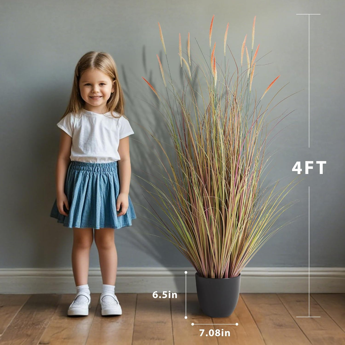 4ft 2-Pack Artificial Cattail Reed Grass, 47.2’’ Fake Indoor Outdoor Plants