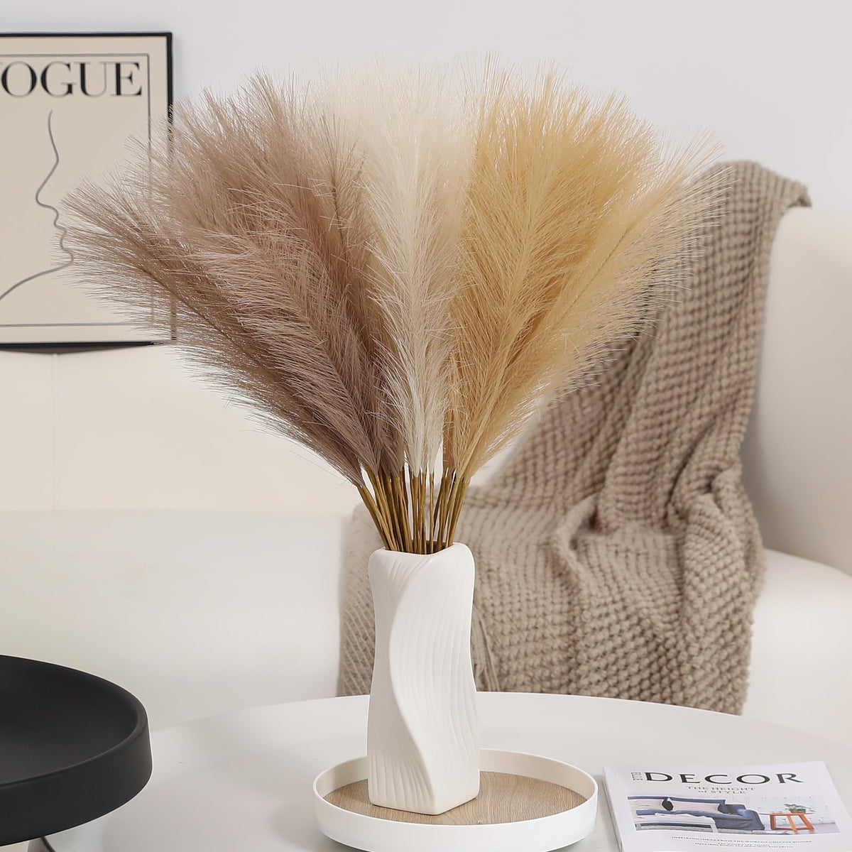 Wertuirk 30pcs Faux Pampas Grass - 24 Inch Pink Pampas Grass Home Decor