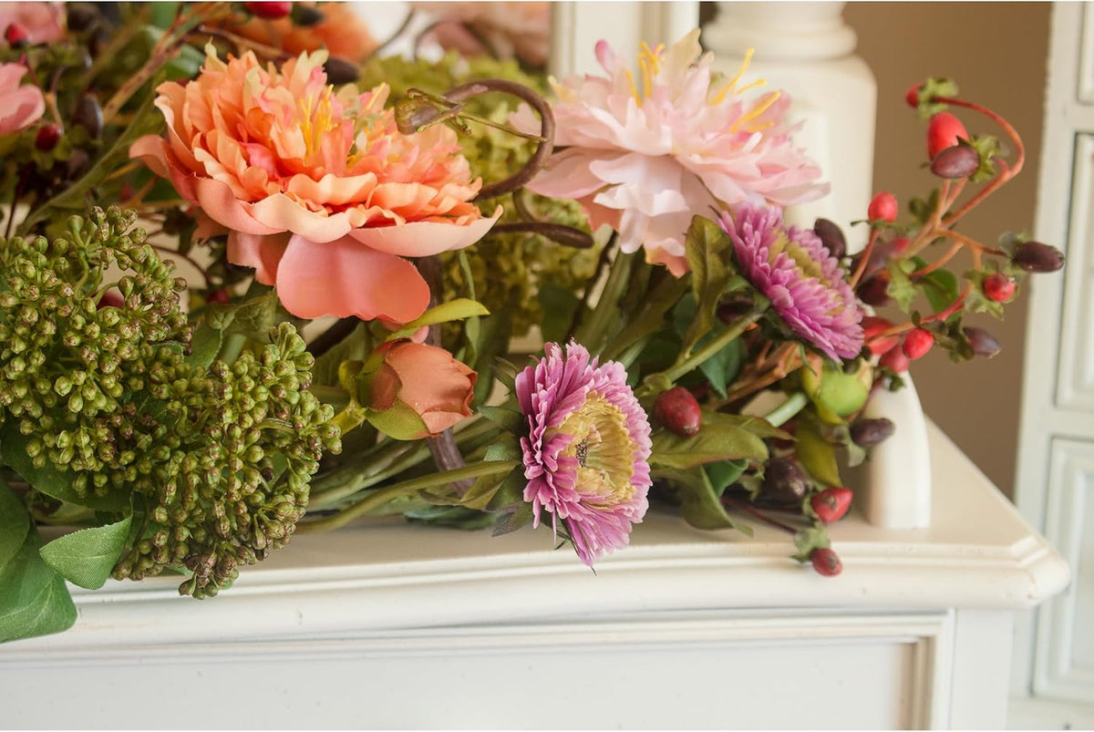 Nearly Natural 4665 Mixed Mini Peony Centerpiece Silk Flower Arrangement,10"D x 34"W x 6.5"H