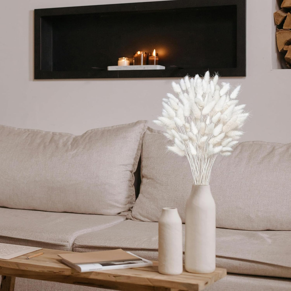 120 PCS White Dried Pampas Grass Decor, 17-inch Pompas Floral, Dry Flowers for Decoration, Pampas Grass in Bulk Tall, White Bunny Tails Dried Flowers for Boho Wedding