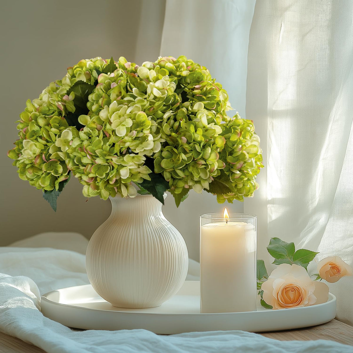 Bailikang 10 Pcs Faux Silk Hydrangea with Stems - Fall Hydrangeas Artificial Flowers Silk Flower Fall Winter Artificial Bouquet for Wedding Bridal Home Table Decor Without Vase