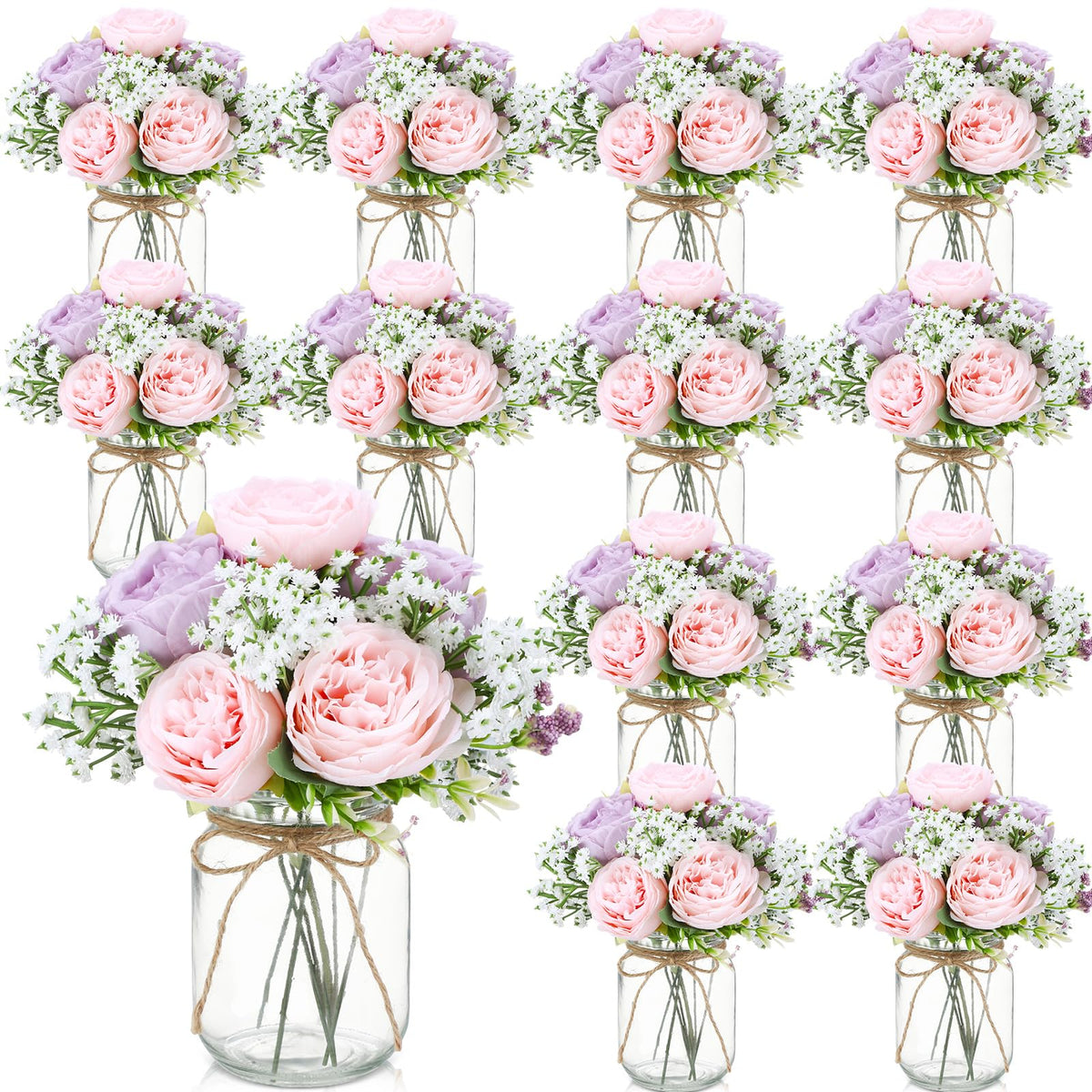 Zeyune 12 Sets Mason Jar Flowers Centerpiece Table Decorations,Green