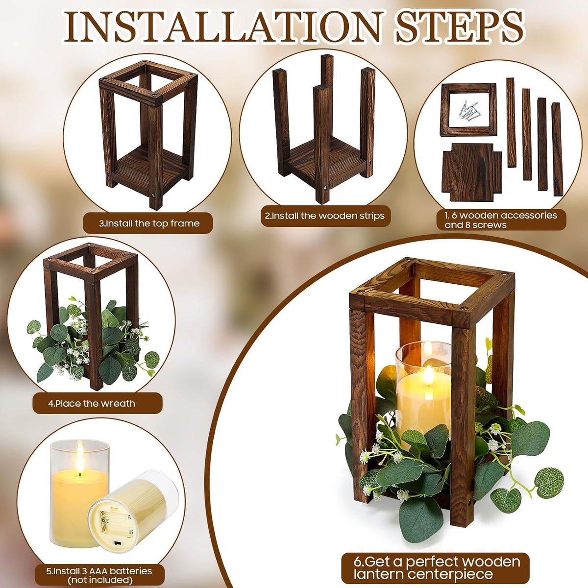 18 Pcs Wooden Lantern Centerpiece for Table Decor