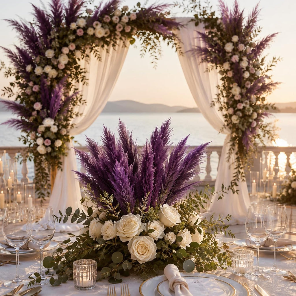 30 Pcs Pampas Grass Stems 21.7 Inches Fake Pampas Grass Artificial Flower Vase Filler for Boho Home Wedding Living Room Bathroom Wall Party Decor (Purple)