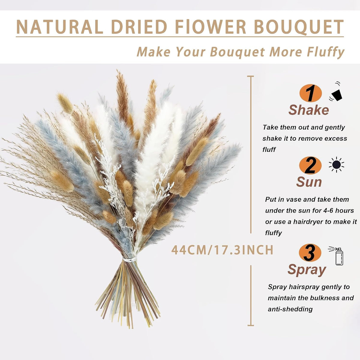 Natural Dried Flower Bouquet - 17" Boho Style Mixed Pampas Grass