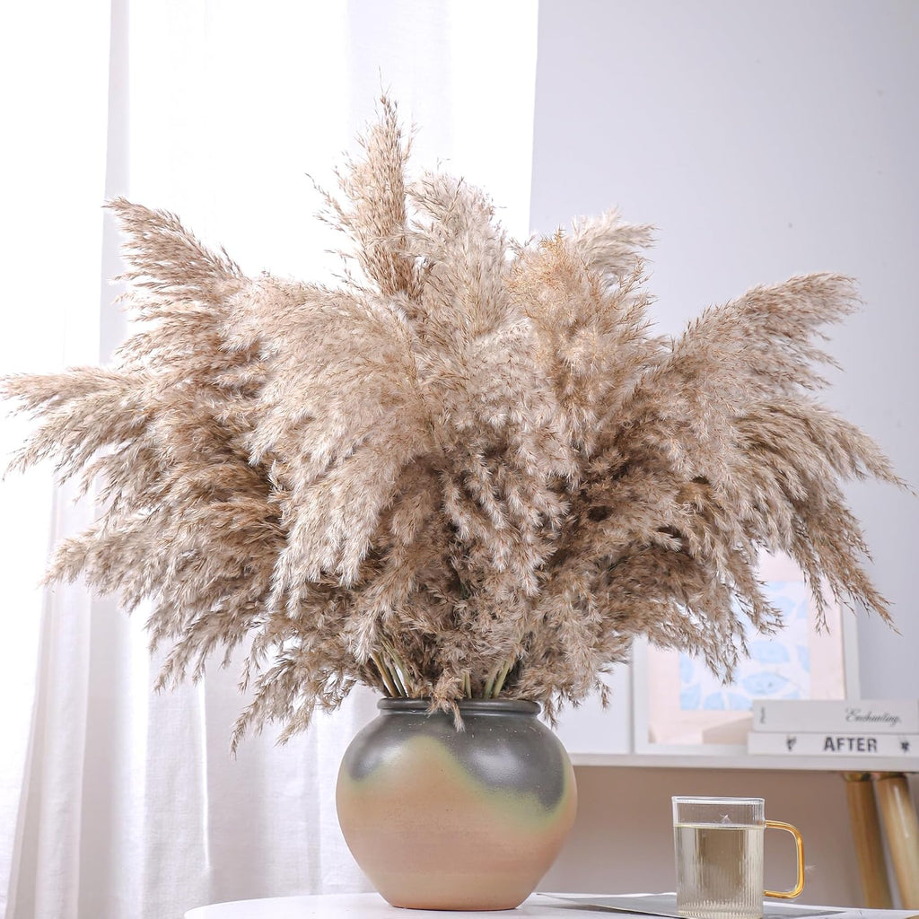 20 Stems 28" Large Brown Pampas Grass - Natural Fluffy Pompas Grass Bulk for Floor Vase - Boho Decor Home Wedding Event Decor, Gift