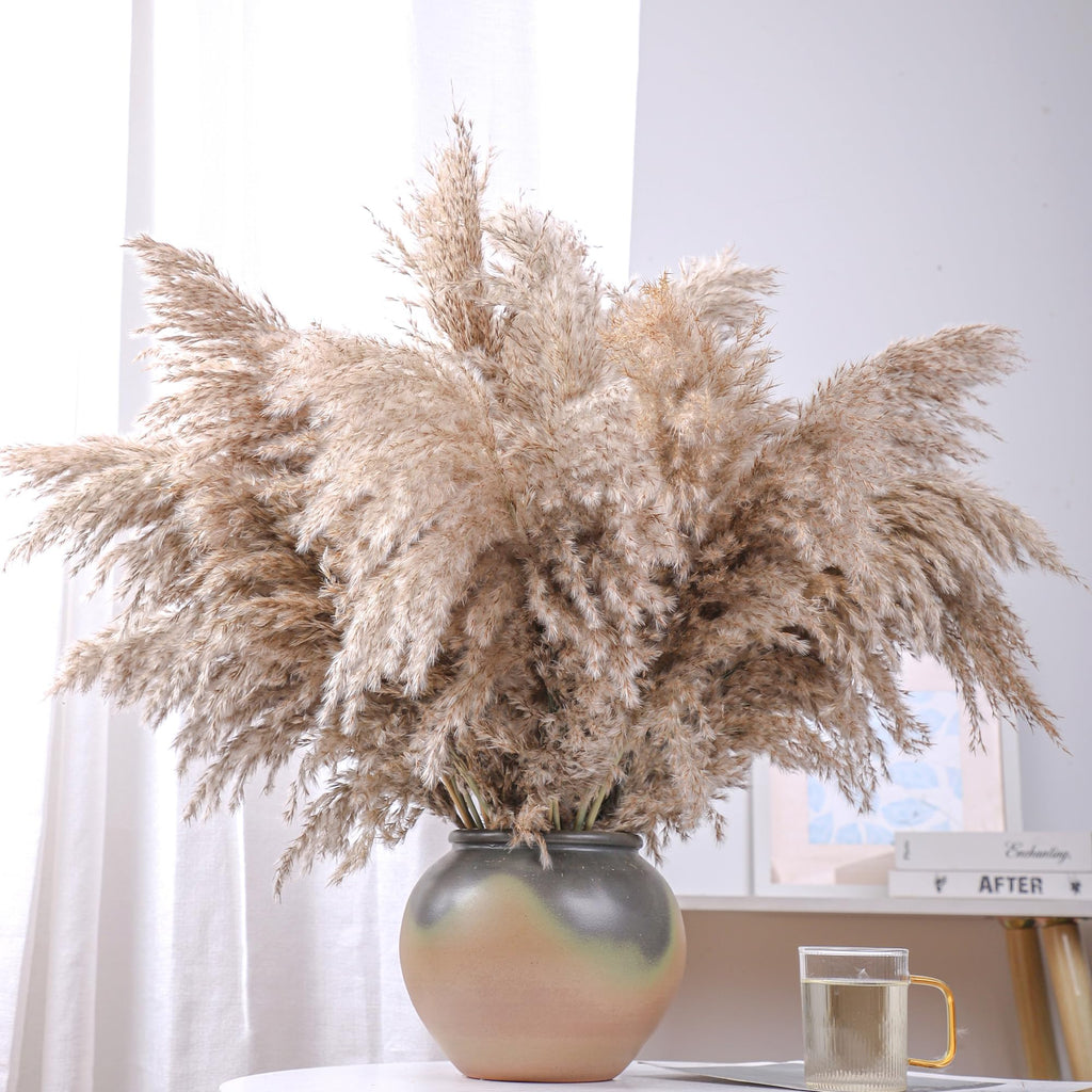 20 Stems 28" Large Brown Pampas Grass - Natural Fluffy Pompas Grass Bulk for Floor Vase - Boho Decor Home Wedding Event Decor, Gift