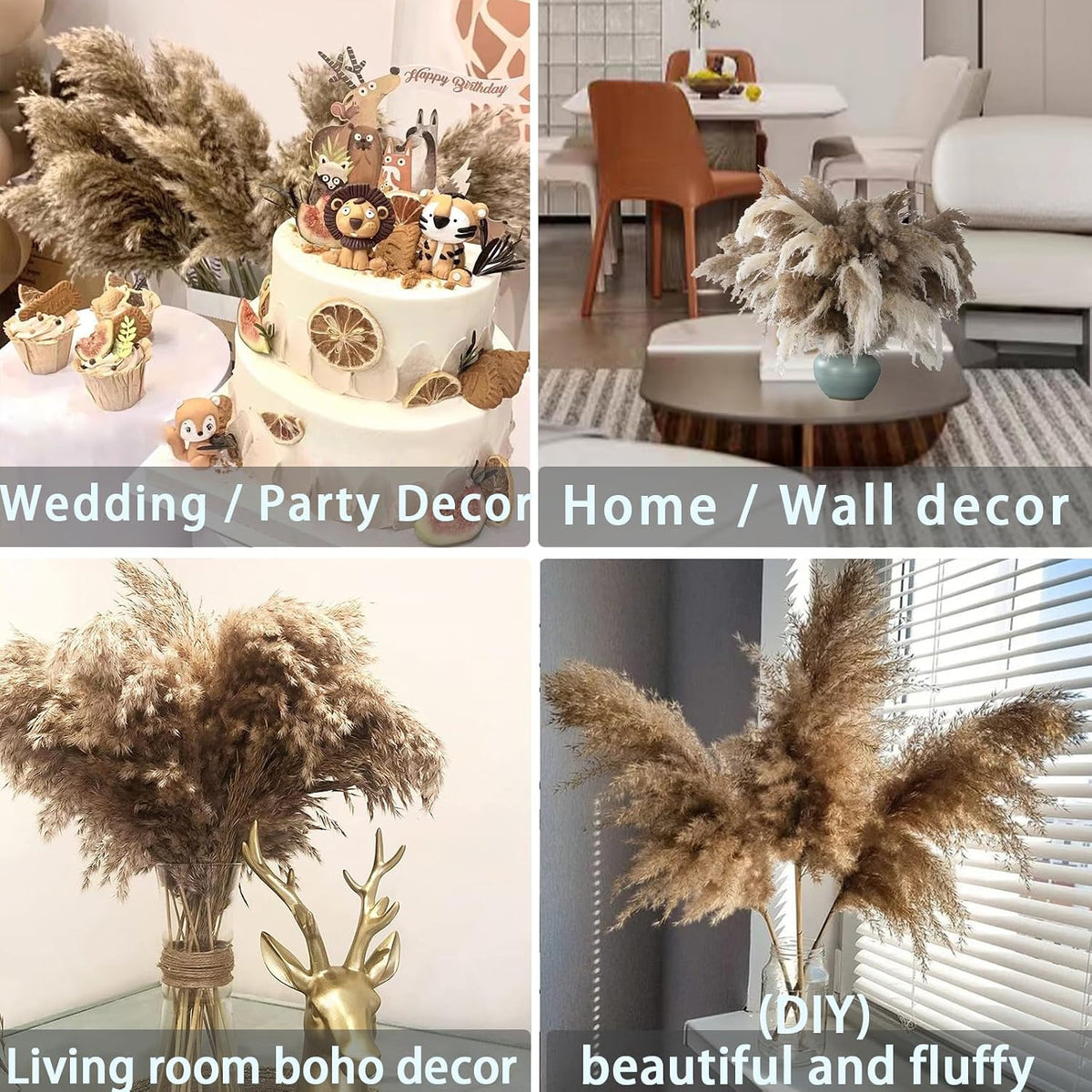 ROOLLYA 17 Inch 20 Stems Natural Pampas Grass Decor - Tall Fluffy Pompas Grass for Floor Vase - Boho Decor Home Wedding Event Decor, 2404-c15-30brown-45cm