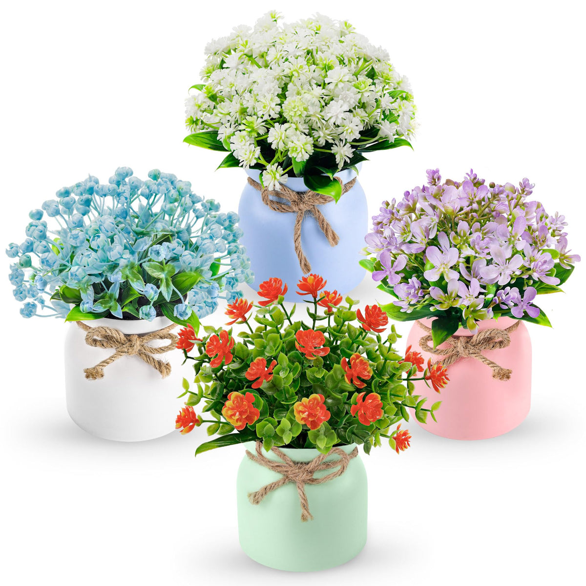 Der Rose 4 Pack Fake Flowers Artificial Plants in Pots, Table Home Decor
