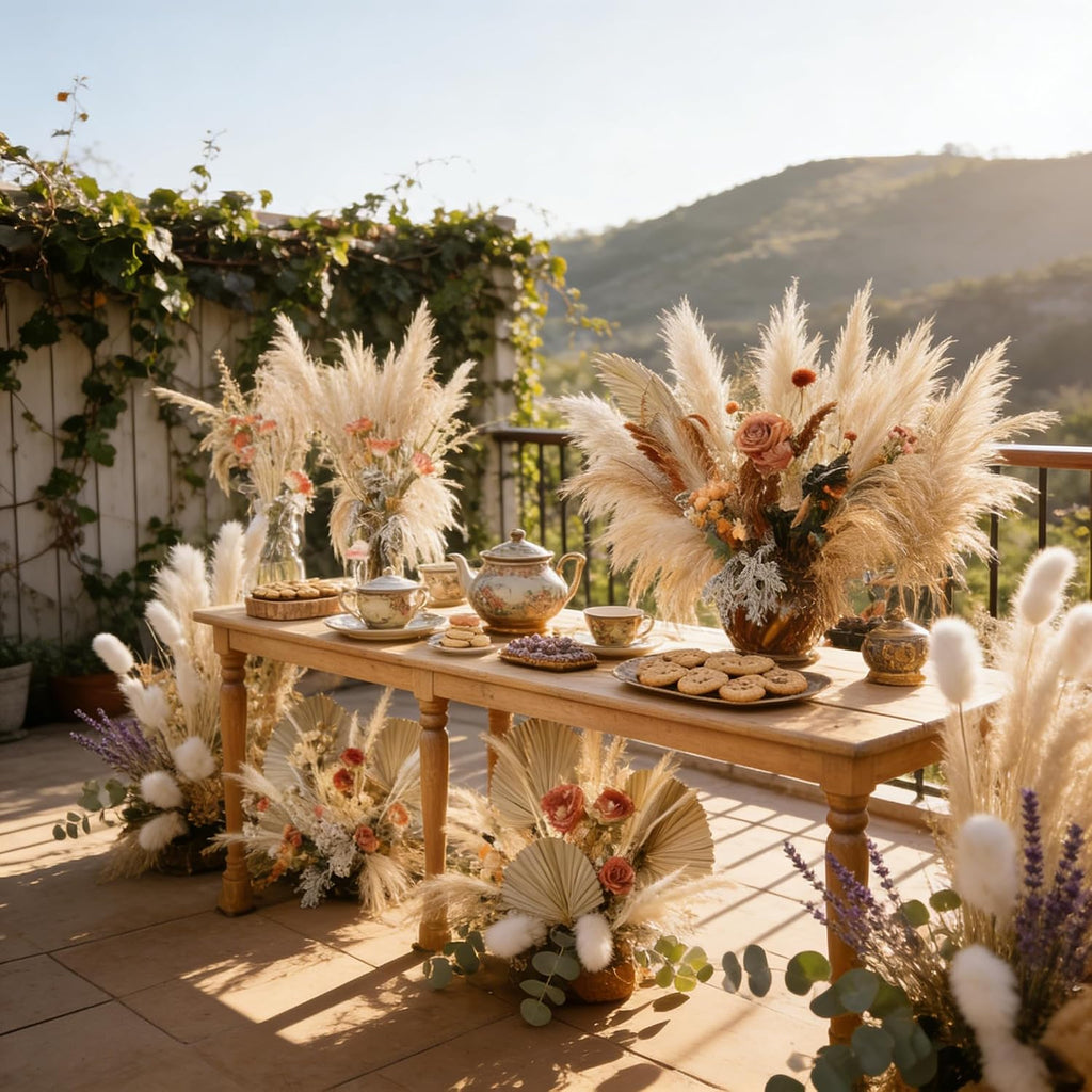 710Pcs Natural Dried Pampas Grass Dried Flowers 17'' Boho Pampas Bouquet