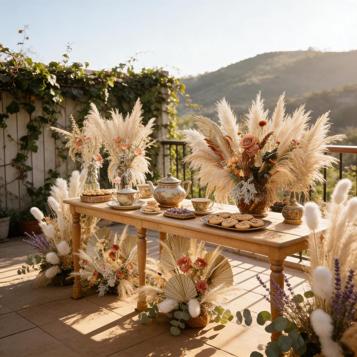 710Pcs Natural Dried Pampas Grass Dried Flowers 17'' Boho Pampas Bouquet