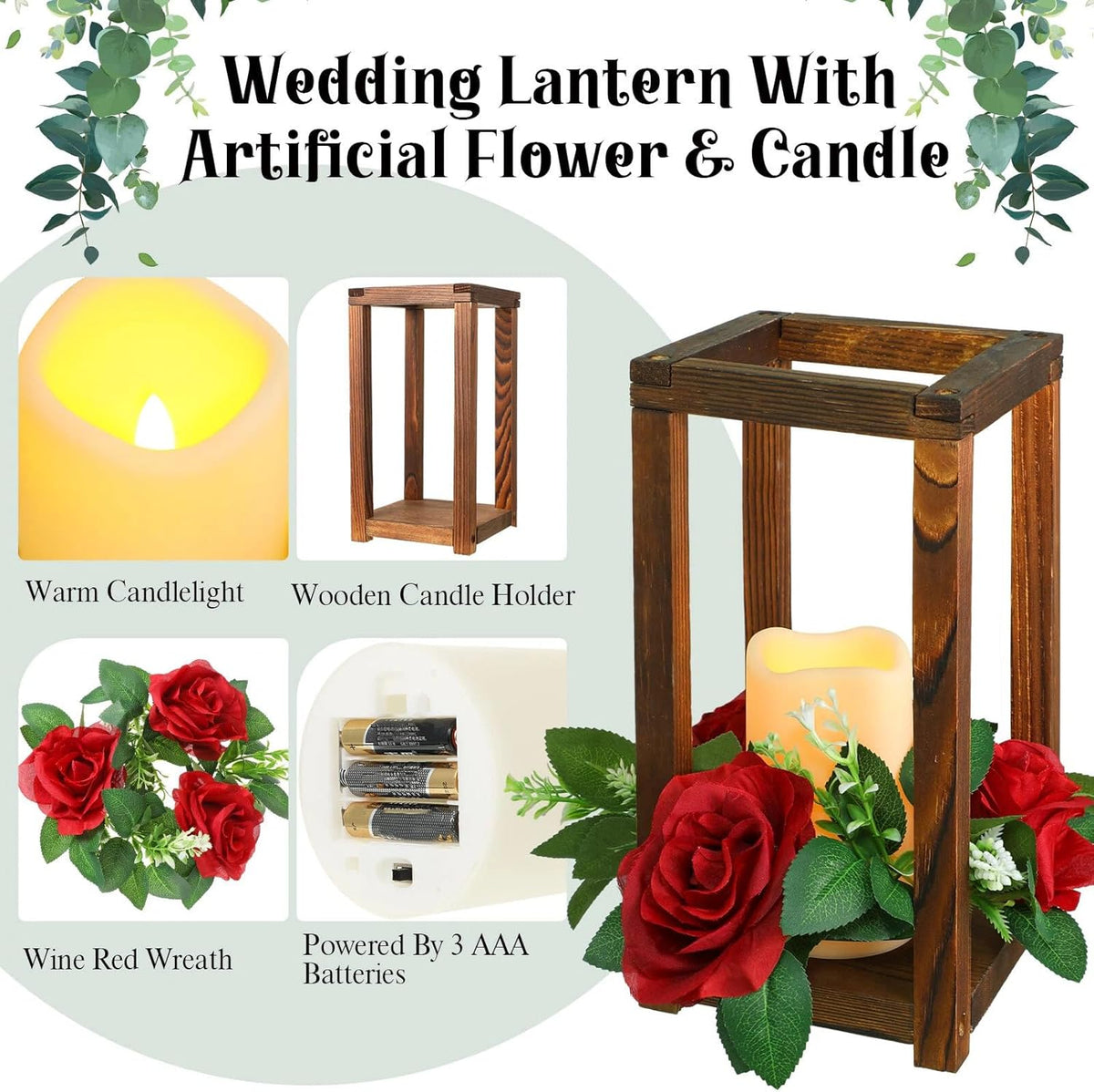 Hushee 30 Pcs Wooden Wedding Lantern Centerpiece, Red Rose, Brown