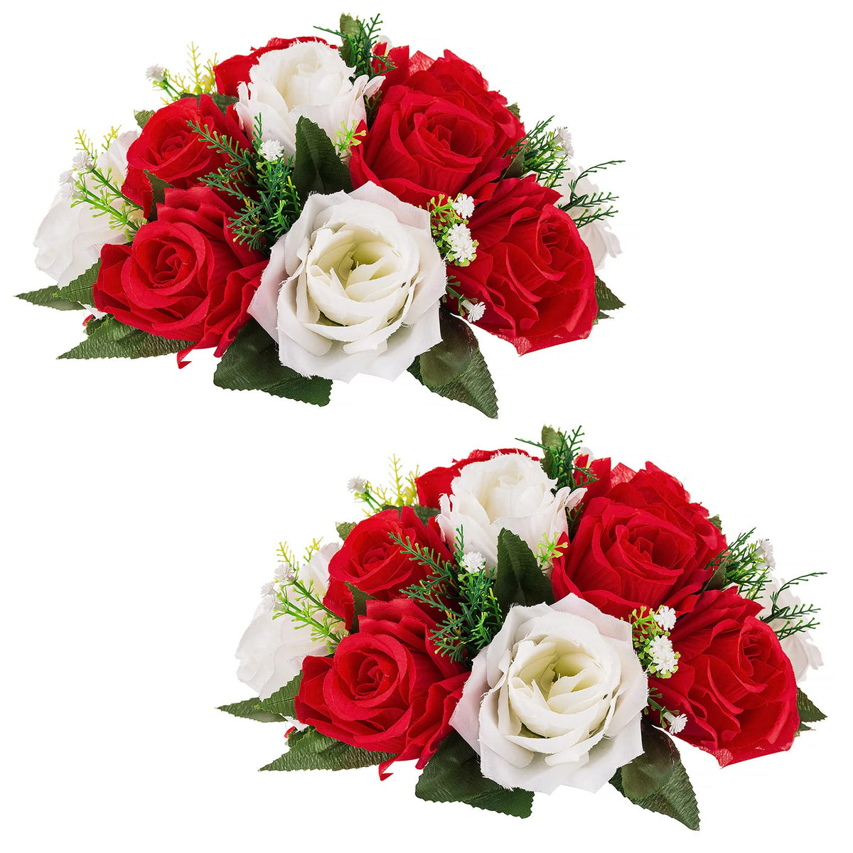 Nuptio Artificial Flower Centrepieces for Tables - 6 Pcs Burgundy & Dusty Rose & Creamy White Fake Flowers Roses Balls 9.5in Diam - Silk Faux Rose Arrangement for Wedding Party Centerpiece Table Decor