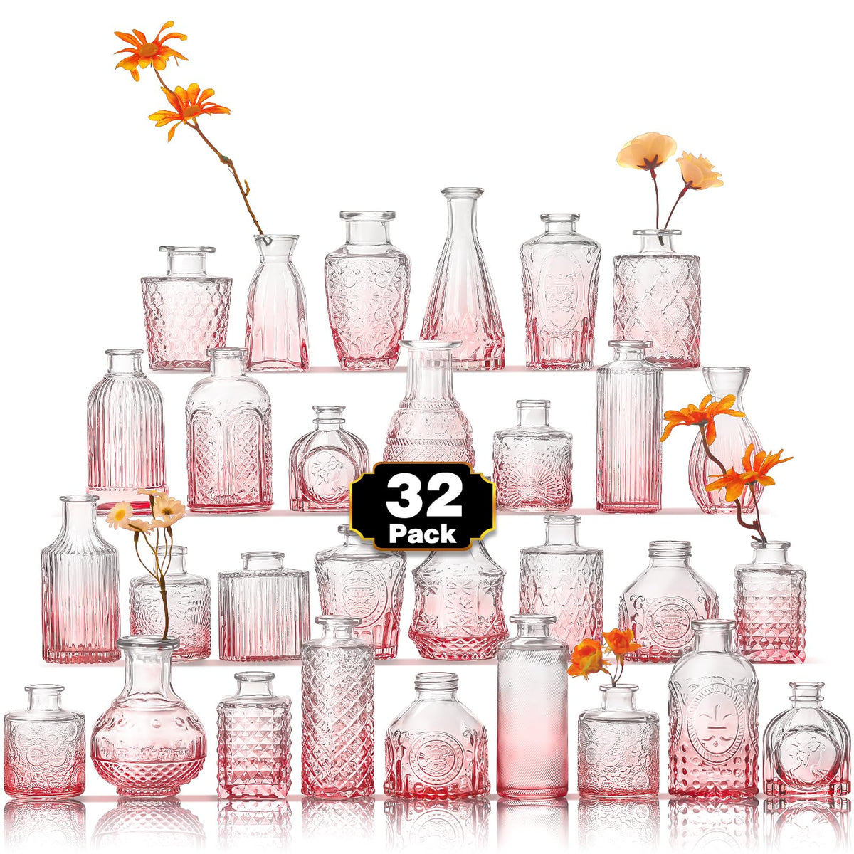 Arme Glass Bud vases in Bulk，Small Glass Flower Vase for Centerpieces 16Pcs