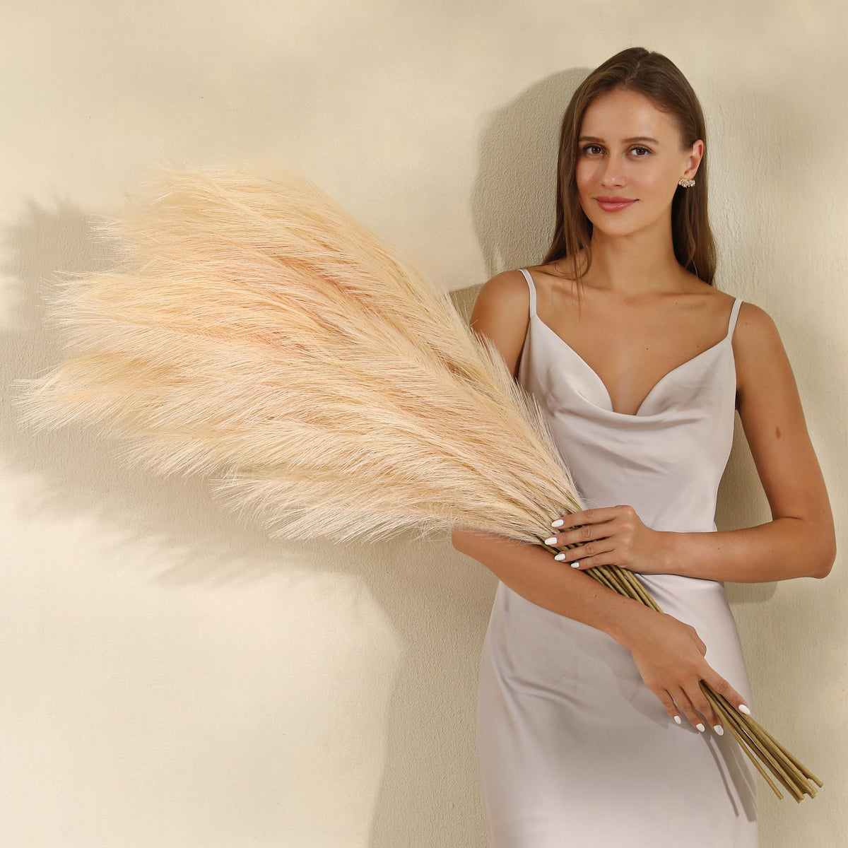 Wertuirk 8 Pcs 45 inch Tall Faux Brown Pampas Grass Decor