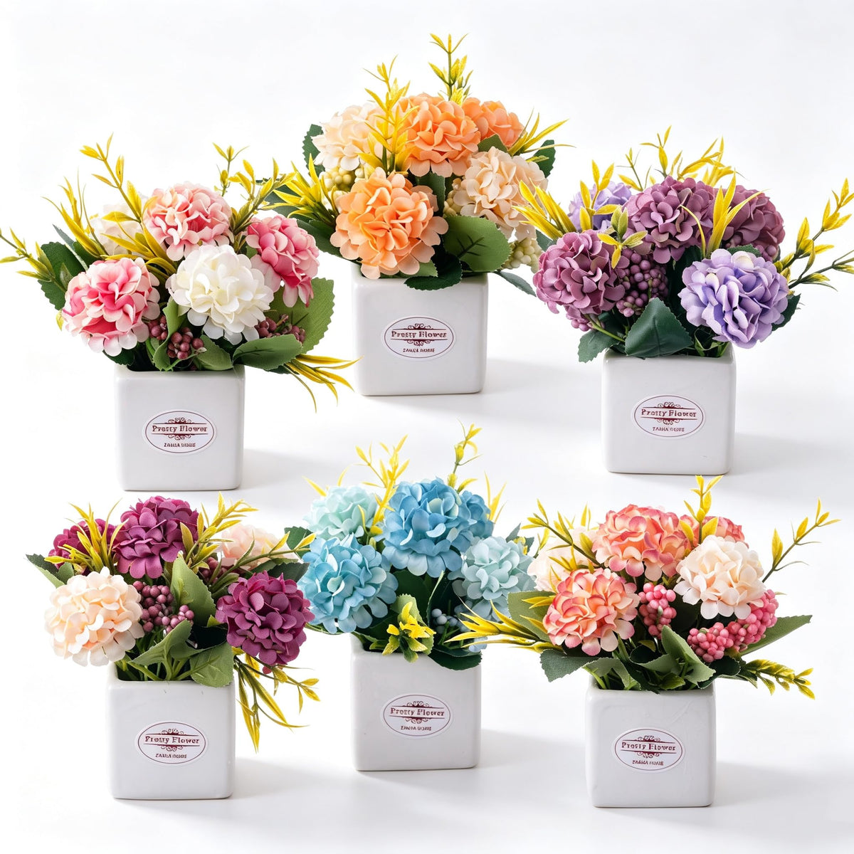 6PCS Artificial Daisy Fall Flower Arrangements with Large Ceramic Pots