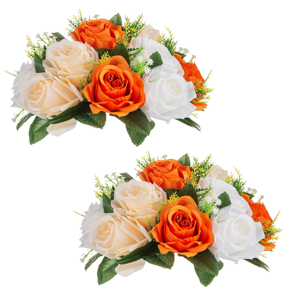 Nuptio Artificial Flower Centrepieces for Tables - 6 Pcs Burgundy & Dusty Rose & Creamy White Fake Flowers Roses Balls 9.5in Diam - Silk Faux Rose Arrangement for Wedding Party Centerpiece Table Decor