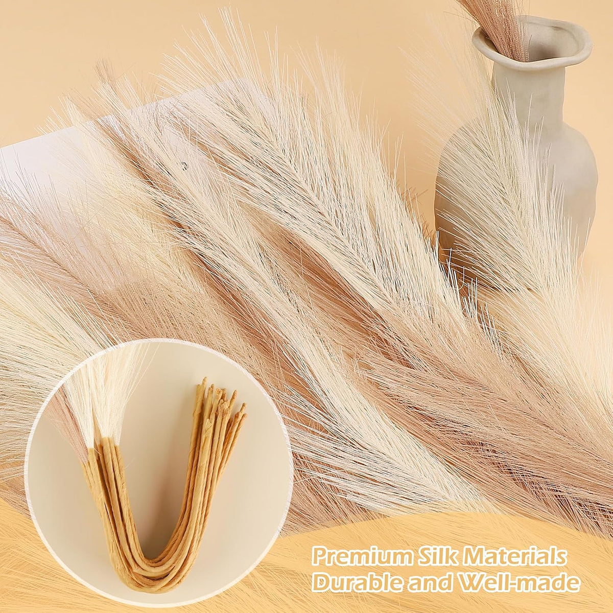 SeptCat 30 Pcs Pampas Grass Decor 21.7" Fluffy Faux Short Brown Pampas Grass Artificial Small Pompas Grass Flower Vase Filler for Home Wedding Living Room Wall Party Decoration
