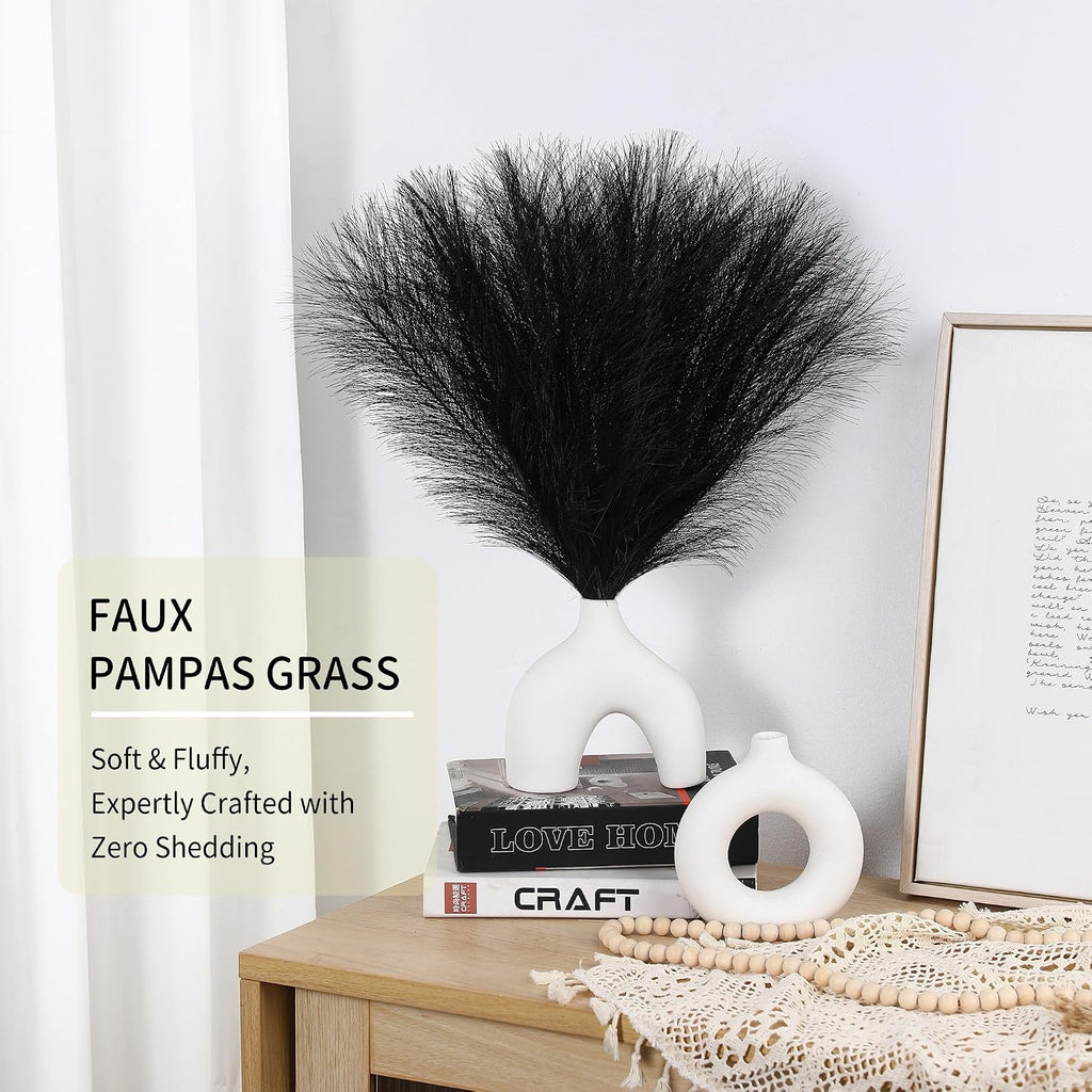 Bpole 36Pcs Black Pampas Grass,21.6 Inch Fluffy Faux Pampas Boho Home Decor