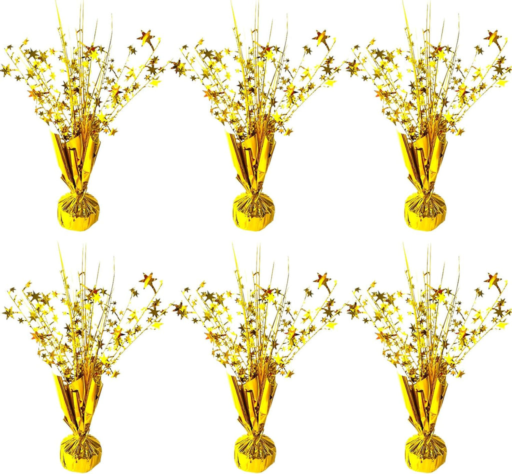 FUBININA 6 Pack Metallic Foil Spray Centerpiece Star Table Decoration Burst Table Centerpieces for Birthday New Years Nye Wedding Anniversary Graduation Holiday Party Supplies Decor, Gold