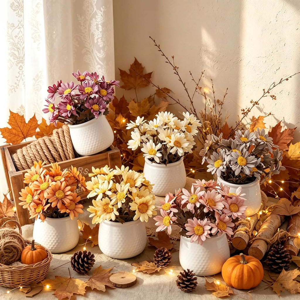 6PCS Artificial Daisy Fall Flower Arrangements with Large Ceramic Pots