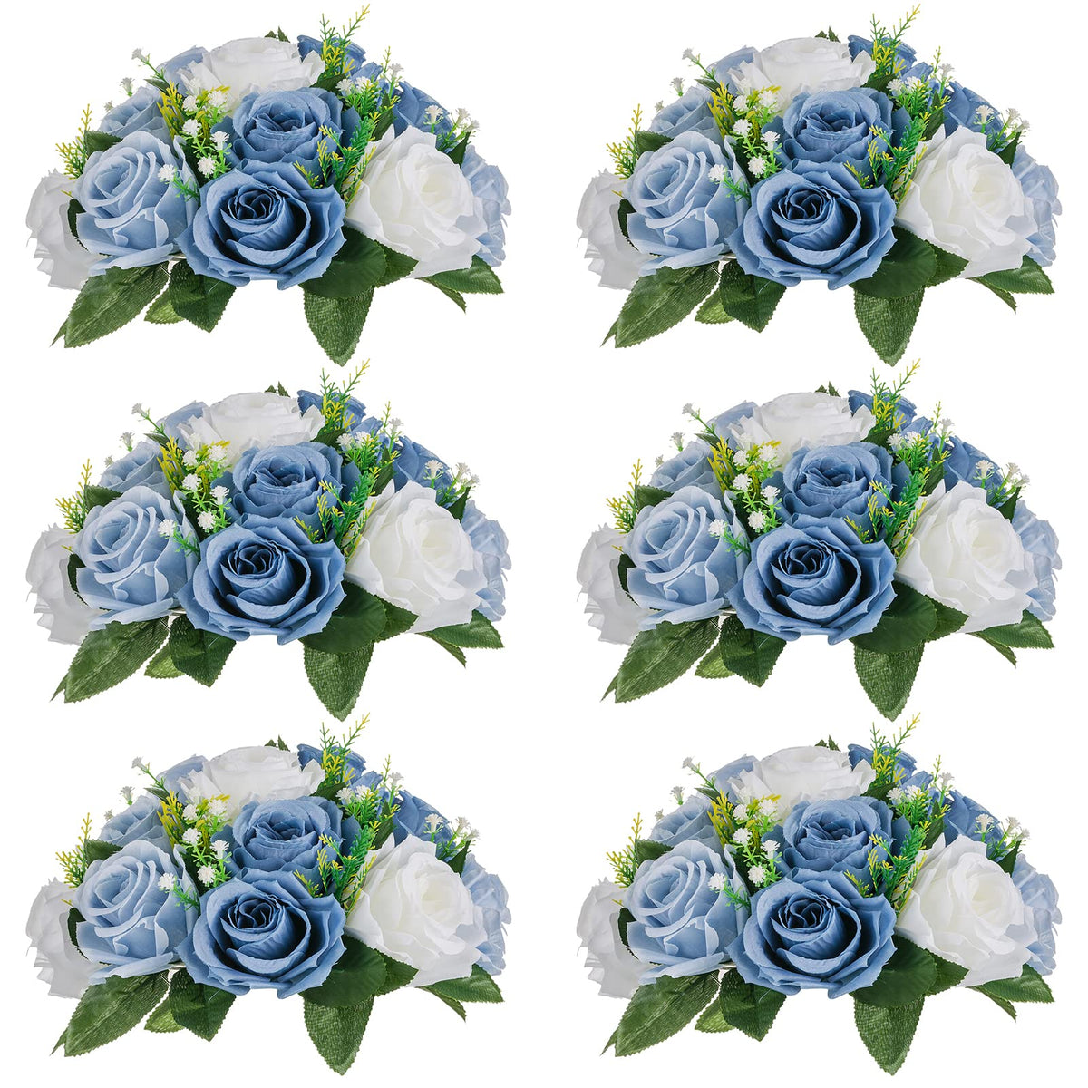 Nuptio Artificial Flower Centrepieces for Tables - 6 Pcs Burgundy & Dusty Rose & Creamy White Fake Flowers Roses Balls 9.5in Diam - Silk Faux Rose Arrangement for Wedding Party Centerpiece Table Decor