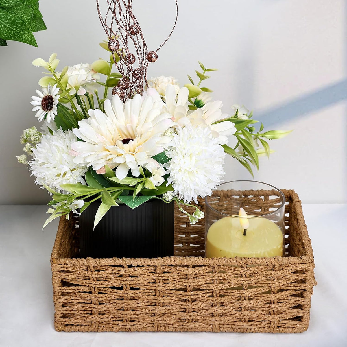 Ivory White & Rose Gold Flower Table Centerpieces, Set of 6