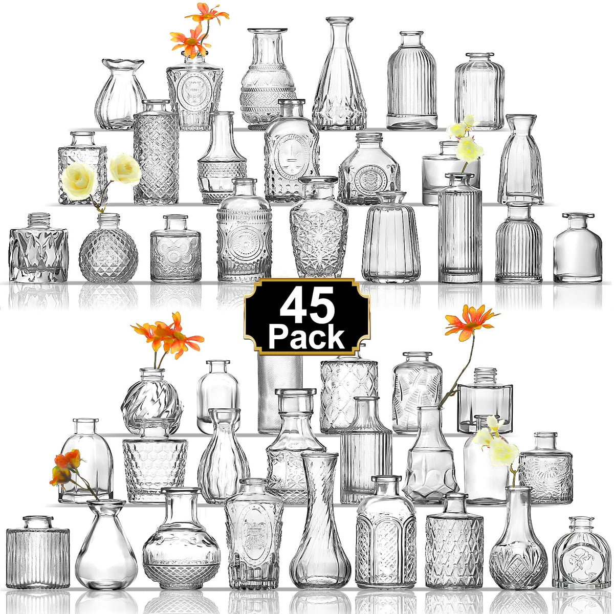 Arme Glass Bud vases in Bulk，Small Glass Flower Vase for Centerpieces 16Pcs
