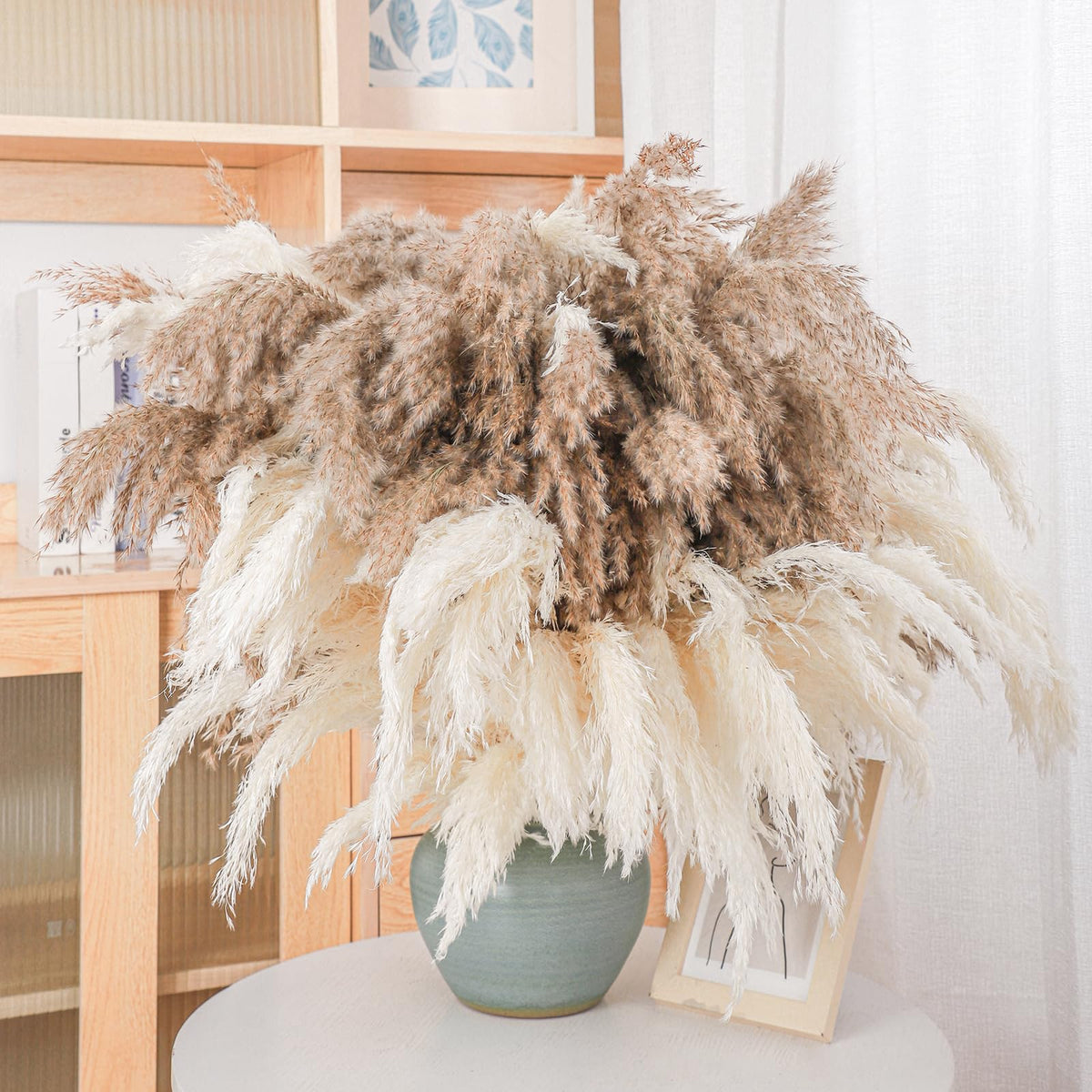 20 Stems 28" Large Brown Pampas Grass - Natural Fluffy Pompas Grass Bulk for Floor Vase - Boho Decor Home Wedding Event Decor, Gift
