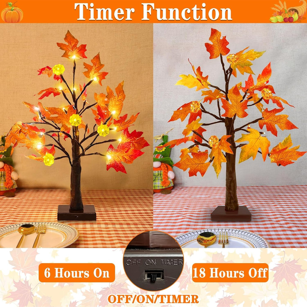 TURNMEON Fall Decor 2 Pack 18 Inch Prelit Fall Maple Tree 48 LEDs Timer