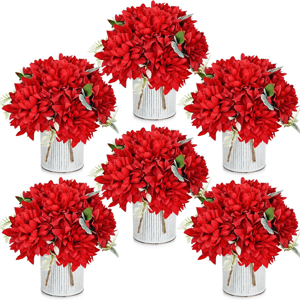 6 Set Pre-Made Flower Table Centerpieces (White, 6 X Dahlias Table Centerpieces)