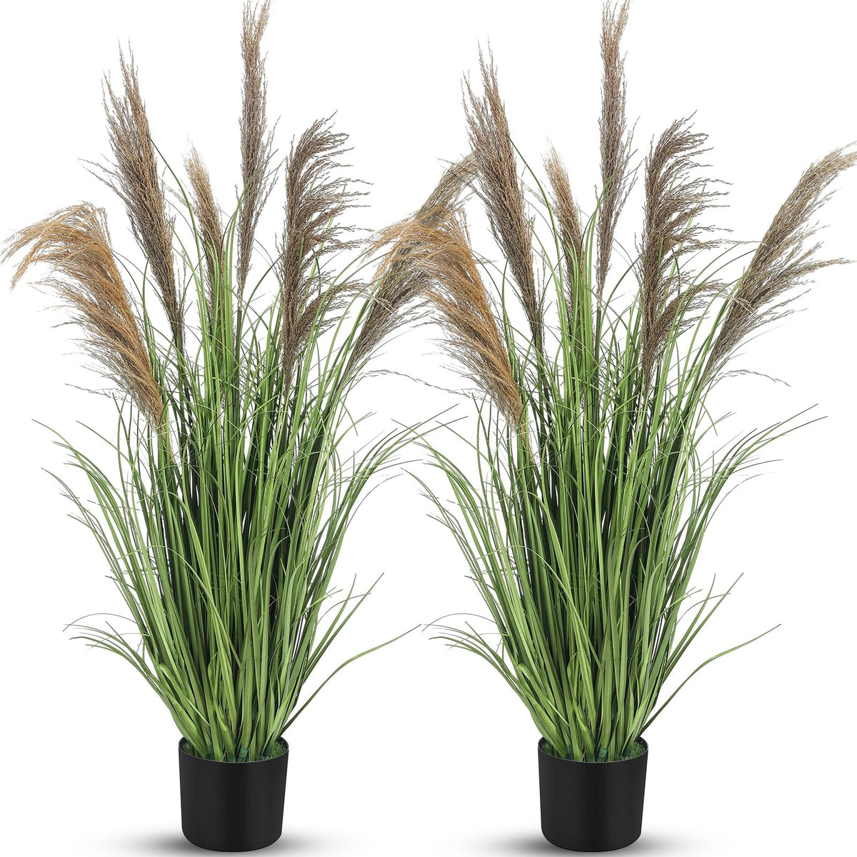 Jexine 2 Pcs Pampas Grass Potted Plants 4 ft Tall Artificial Grass Potted Artificial Greenery Floor Plants Tall in Pot for Housewarming Gift House Garden Bathroom Lobby Outdoor Decoration (Fall)