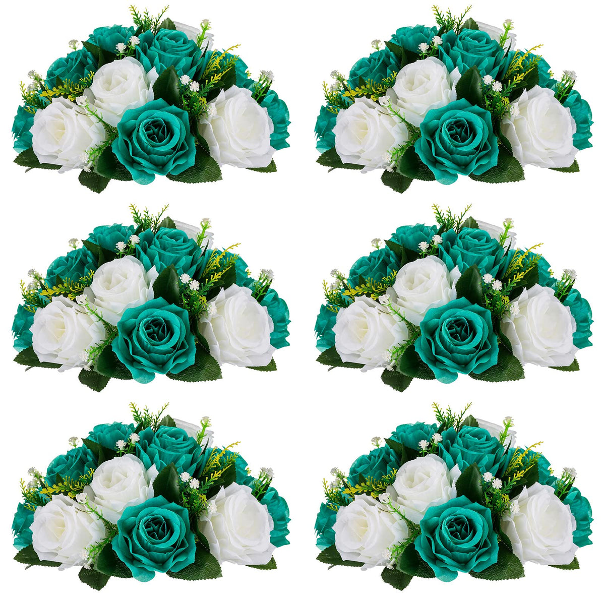 Nuptio Artificial Flower Centrepieces for Tables - 6 Pcs Burgundy & Dusty Rose & Creamy White Fake Flowers Roses Balls 9.5in Diam - Silk Faux Rose Arrangement for Wedding Party Centerpiece Table Decor