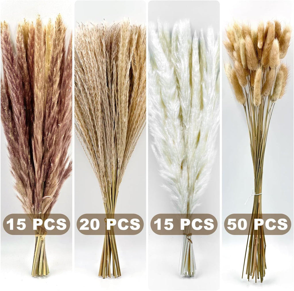 Dried Pampas Grass Decor, 100 Stems Bouquet with Bunny Tails & Reed Grass, Boho Dried Flowers for Wedding, Home Table Centerpieces, Rustic Farmhouse Party Decorations