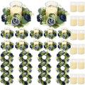 White Rose Candle Rings with Flameless Candles Sets - 12PCS Artificial Flower Eucalyptus Wedding Centerpiece 3 Inch Pillar Candleholders Wreaths for Wedding Party Decor (White - 6 Sets)