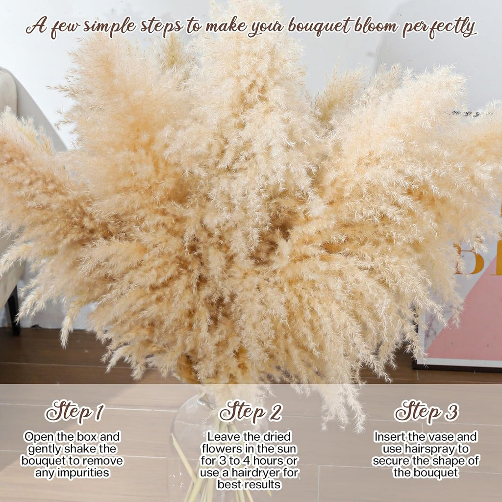 Pasuvsigt 12Pcs 40 Inch Dried Pampas Grass Fluffy Stem Home Wedding Decor