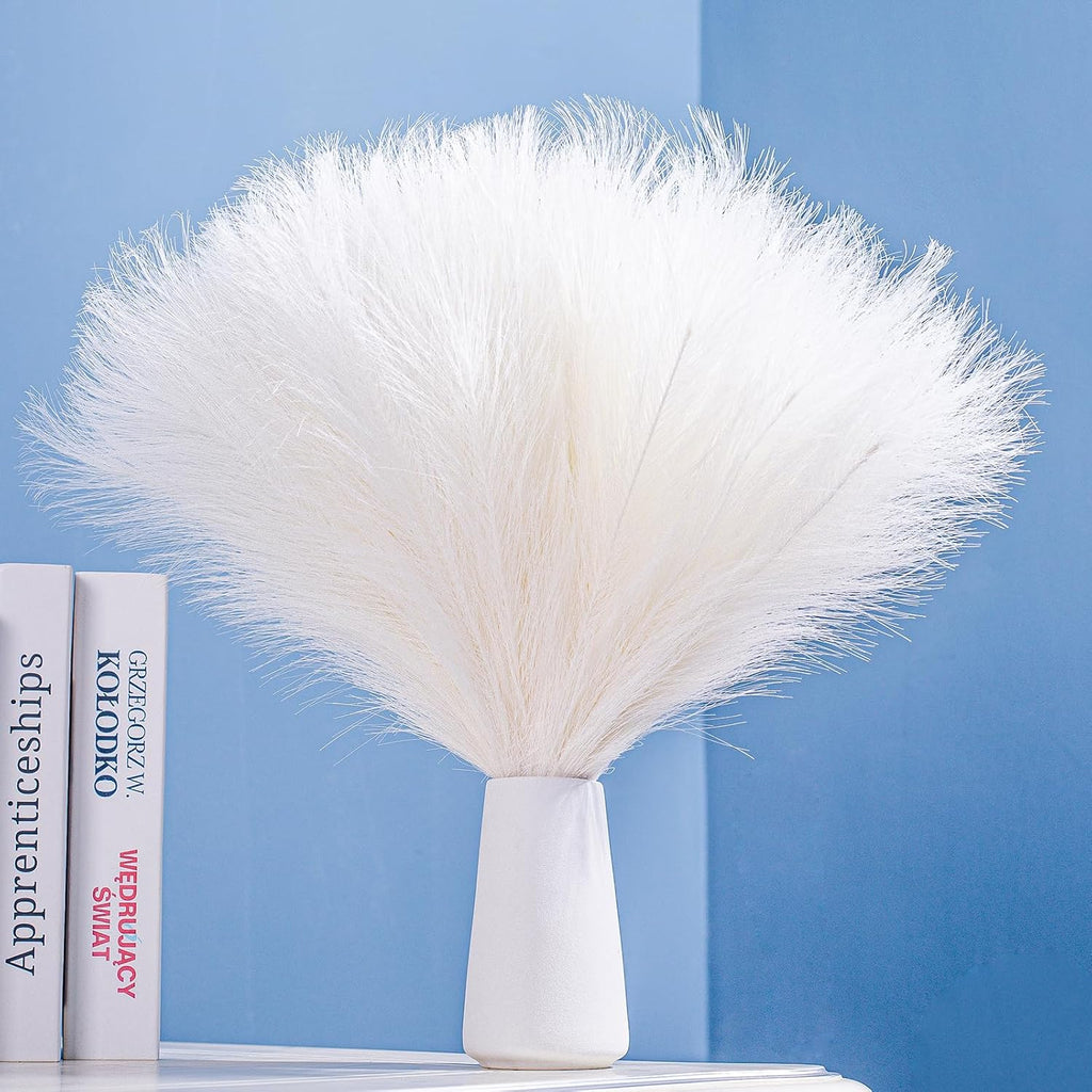 10 Stems White Pampas Grass Fluffy 17.7" Faux Pampas Grass Decor
