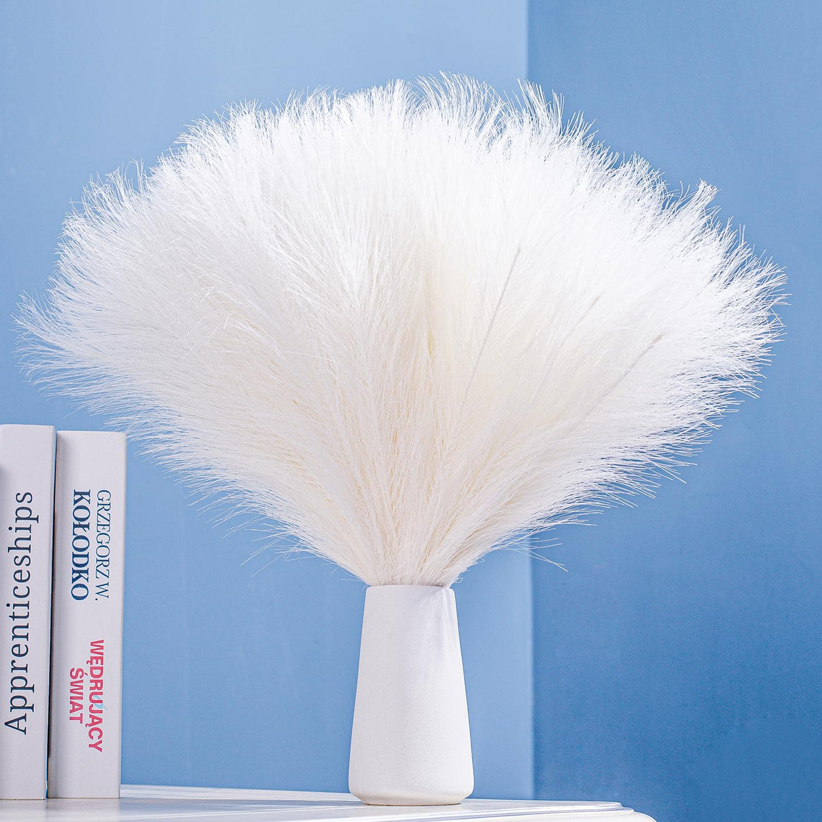 10 Stems White Pampas Grass Fluffy 17.7" Faux Pampas Grass Decor
