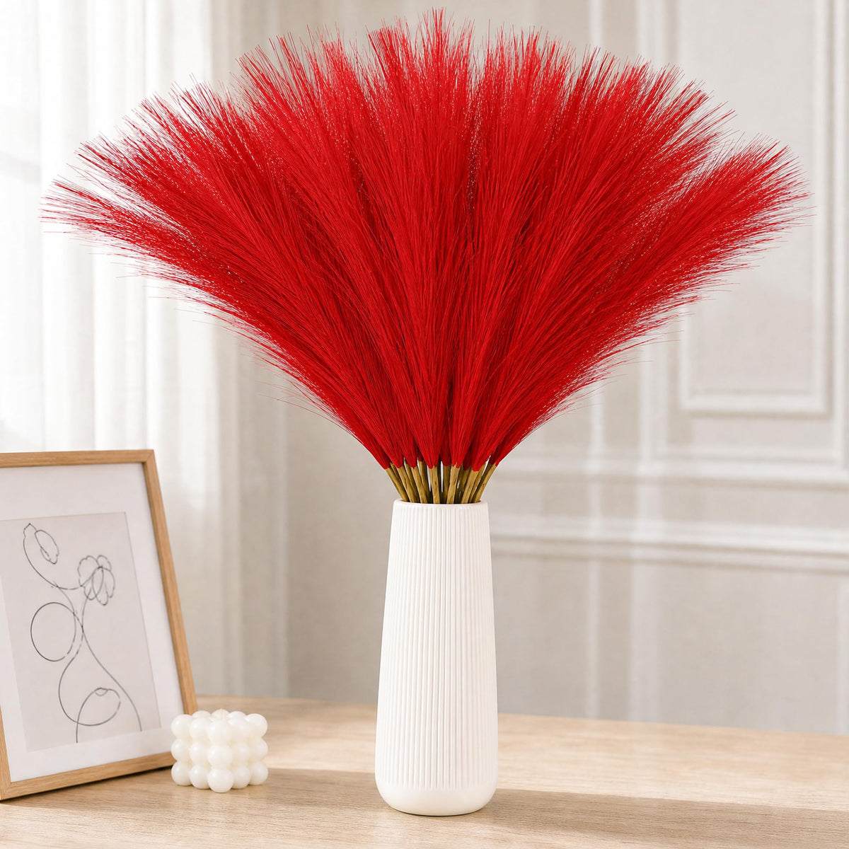 Bpole 36Pcs Black Pampas Grass,21.6 Inch Fluffy Faux Pampas Boho Home Decor