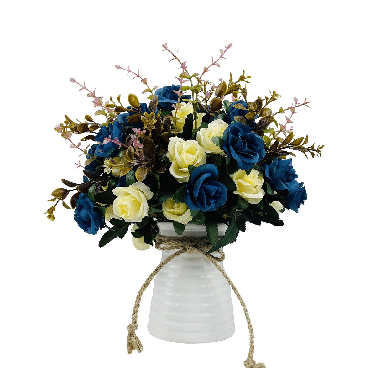 Artificial Flowers with Ceramic Vase Faux Hydrangea Flower Arrangements Table Centerpieces for Home Garden Party Wedding Decoration